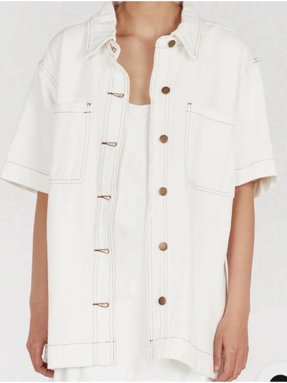 DISSH Piper Off White Short-Sleeve Denim Button Front Shirt Jacket US 6